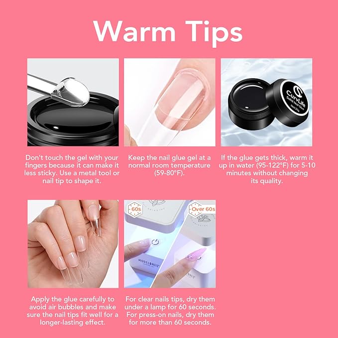 Curvlife Solid Nail Glue For Press On Nails, 15g Curv Life Solid Gel Nail Glue For Nail Tips, Solid Glue Kit For Clear Acrylic Nail Tips Solid Builder Gel For Nail Strengthen Uv Light Cured (20G Glue)