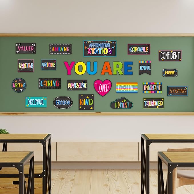 Classroom Affirmation Station Bulletin Board Set Motivational Bulletin Board for Classroom Door Decorations Mental Health Posters Positive Affirmations Cutouts for Teachers School Chart Wall Supplies