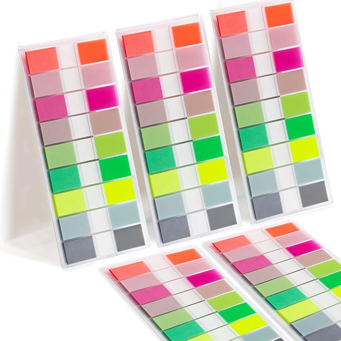 Golcellia Sticky Notes Tabs 900 Pieces Transparent Sticky Tabs, 0.47 Inch Book Tabs, Writable Repositionable Index Tabs Page Markers for Annotating Books, Notebooks, Files, Bright Colors