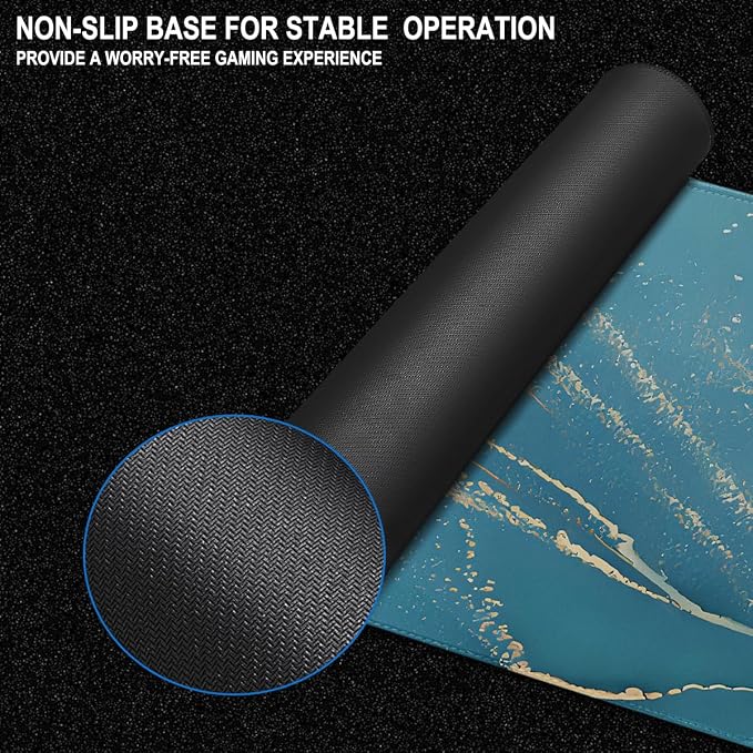 Large Gaming Mouse Pad, 31.5" x15.7" Large Mat with Superior Micro-Weave Cloth, Water Resist Keyboard Mousepad with Non-Slip Base, Laptop Pad for Office Home Gaming, Marble Blue