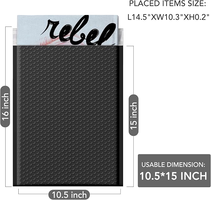 GSSUSA Black Bubble Mailers 10.5x16 Padded Envelopes 1 Pallet Pack of 3750 | Usable Size 10.5x15, Waterproof Opaque Shipping Bags, Strong Adhesion, Self-Seal, Mailing Supplies, Business