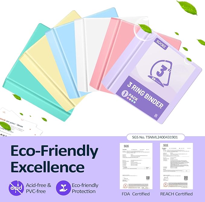 Sooez 3 Ring Binder 3 Inch, Large Binder with Pockets, Pink, Letter Size | Holds 670-Sheet of 8.5x11 Paper, Extra Durable, PVC-Free, Clear View Cover, Interior Pockets, Eco-Friendly, School, Office
