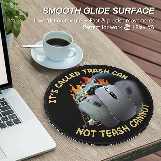 Gctriki Trash Raccoon Mouse Pad - 8.6 Inch Round Non-Slip Office Desk Mat, Cute Humorous Gift for Coworkers Boss, Premium Stitched Washable Mousepad for Computer Laptop Funny Office Desk Accessories