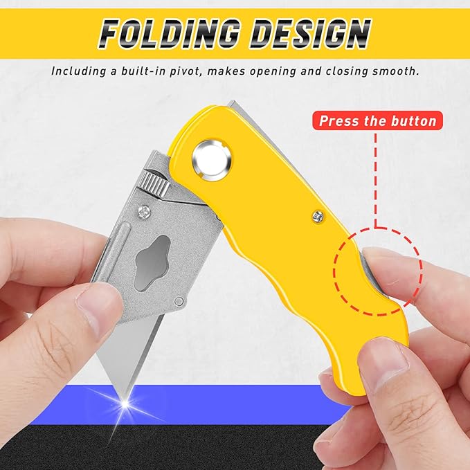4 Pack Folding Utility Knife Box Cutter Tube Cutters with Extra 10Pcs Blades Cutters for Home Office Warehouse Durable Razor Knife Box Knife Box Opener Box Cutter with Clip Navajas de Trabajo