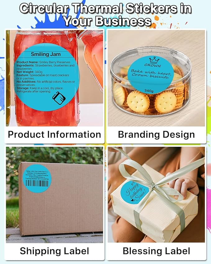 3 Inch (76.2mm x 76.2mm) Round Thermal Printer Label Stickers Self-Adhesive Circle Convenient Multi-Purpose Blank 3" Sticker Roll for Family Classification, Gift Sealing, Blue (500Pcs)