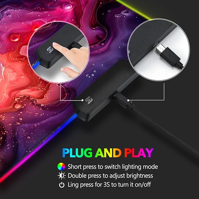 AIMSA Extra Large RGB Gaming Mouse Pad with 14 Light Modes, Extended LED Mouse Pad, Anti-Slip Rubber Base, Computer Keyboard Mousepad Mat, Abstract Purple Marble