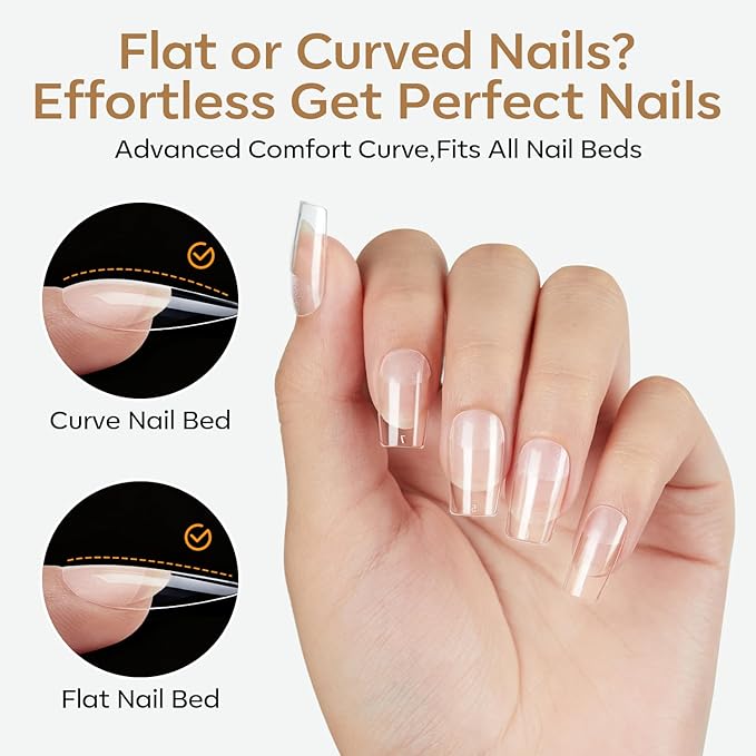 modelones Short Square Nail Tips, 360pcs Pre-etched Clear Fake Nails Press On Full Cover Half Matte 15 Sizes Acrylic Gel Tips for Extension Salon