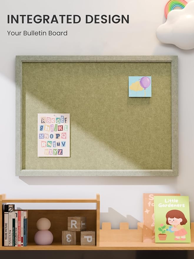 Fluxynara 23.6" x 17.1" Felt Frame Bulletin Board, Olive Green | Cork Board Alternative with 12 Removable Adhesive Tabs, Foldable Pin Board for Wall, Home, Office, Classroom & Dorm
