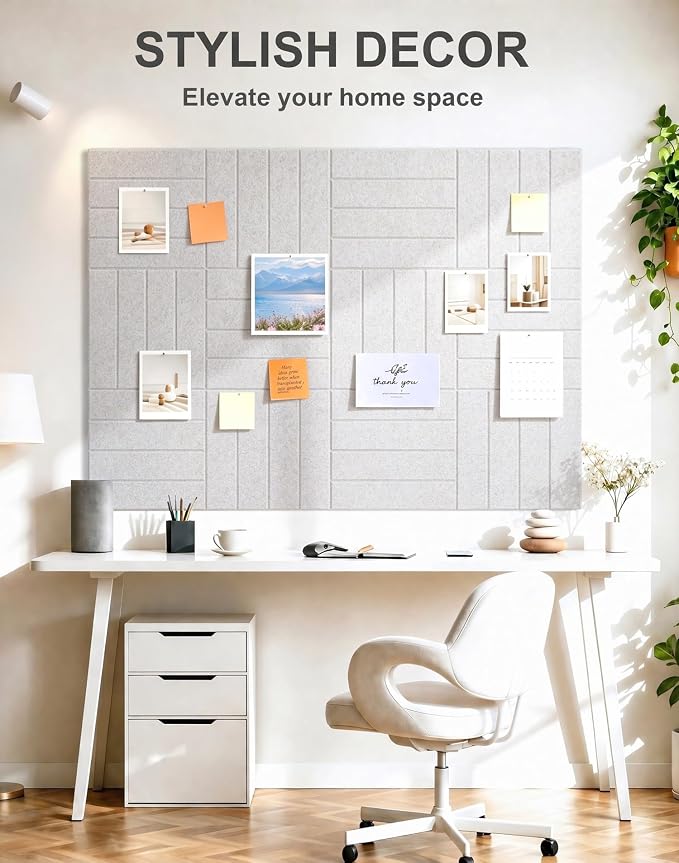 0.47" Thick Felt Wall Tiles 36"x24" Cork Board Alternative 6 Pack 11.81"x11.81"Felt Bulletin Board Pin Board with Removable Adhesive Tape&30 Pushpins for Home Office School(Bold-Light Camel)