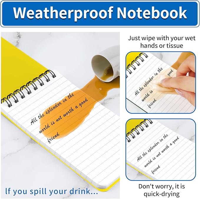 3 Pack Waterproof Notebook, 3 x 5 Pocket Notepad, All Weather Small Pocket Notebook Paper, Mini Spiral Notepad Police Notepad 100 Lined Pages for Outdoor Office