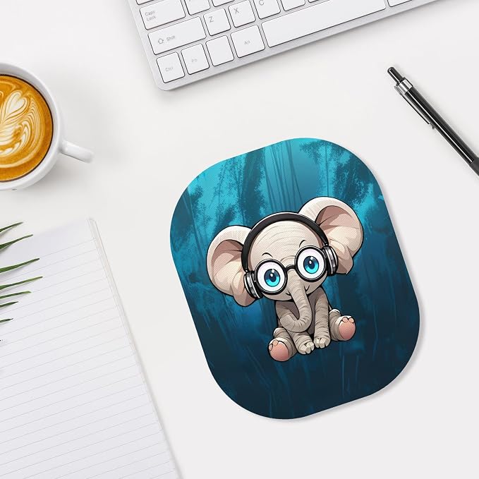 Small Mouse Pad, 6 x 7 Inch, Oval Mini Mouse Pad with Non-Slip Rubber Base for Laptop Wireless Mouse Keyboard Tray Mousepad, Cute Elephant