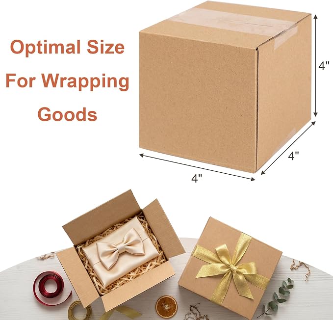 Corrugated Cardboard Boxes,4 PCS 4x4x4 inches Small Shipping Boxes,Brown Corrugated Cardboard Boxes for Packing, Mailing, Moving,Gifts & Storage（Brown）