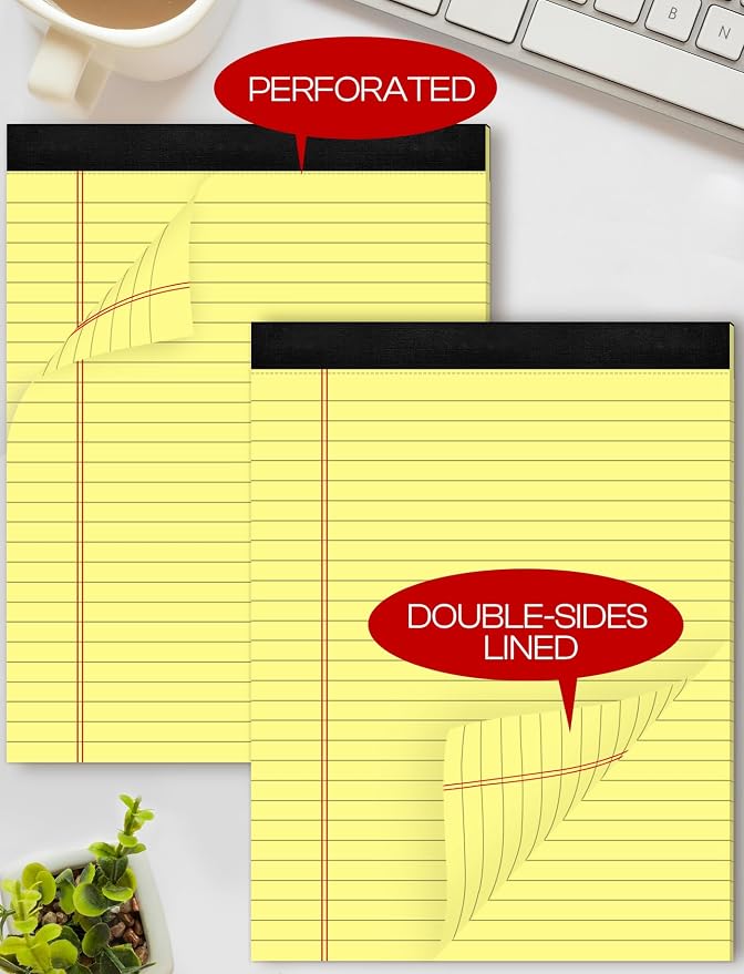 8 Pack Yellow Legal Pads 8.5x11 Wide Ruled, Note Pads 8.5 x 11 Lined Paper | Writing Pads Yellow Notepads 8.5x11 Notebook Paper for Work Legal Notepads Pads of Paper 30 Sheets per Legal Pad