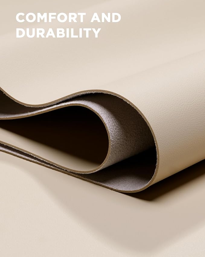 YSAGi 55" x 24" Large PU Leather Desk Mat for Keyboard and Mouse - Waterproof Non-Slip Desk Pad Protector for Office, Home, Writing Desk, Beige