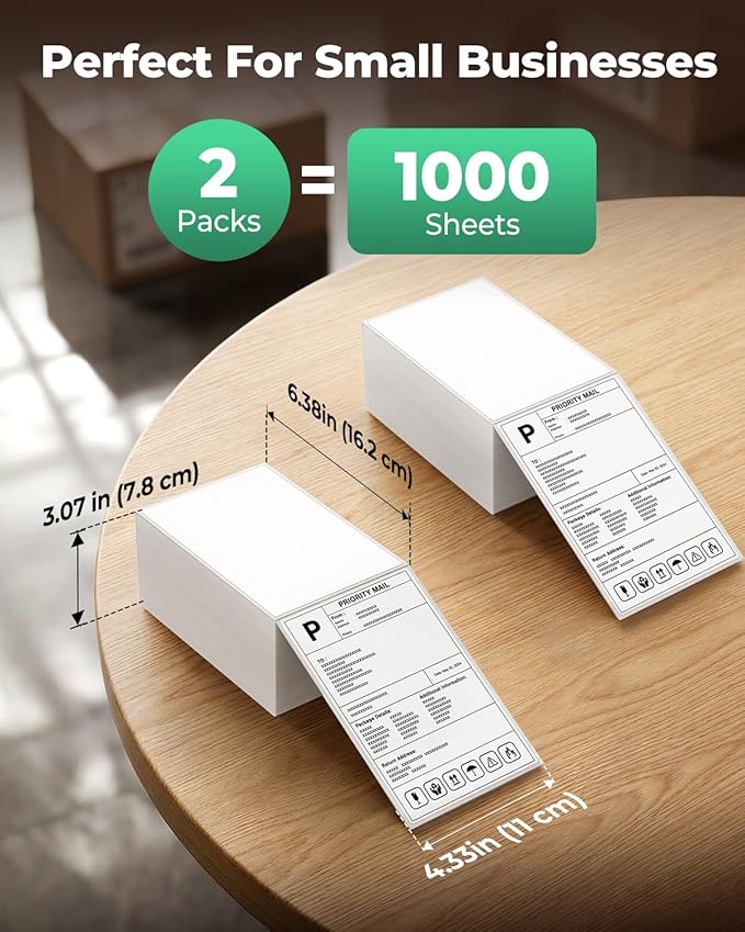 SVANTTO 4x6 Thermal Labels, Strong Adhesive and Perforated Shipping Labels, Thermal Printer Labels for Mailing Postage Address（1000Pcs/2 Stack）