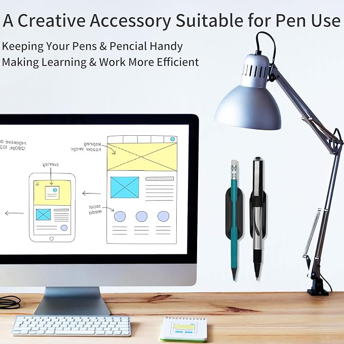 6 Pcs Adhesive Pencil Holders for Desk,Pen Organizer for Office Home | Silicone Pen Holder,Upgraded Sticky Pads,Perfect for teachers, classrooms, offices & home