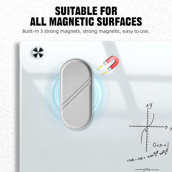 Dry Erase Board Eraser, Magnetic Detachable Whiteboard Eraser 1-Pack, White Board Erasers for Classroom, Glass Board Cleaner, Dry Erase Marker Eraser for Office School Home (Gray)