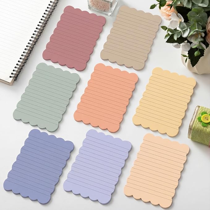 Eaasty 8 Pack Scalloped Sticky Notes Lined 4" X 6" Morandii Memo Pads | Aesthetic Cute Wavy Edges, Self-stick for School Office Desk, 240 Sheets Bulk, Pretty Design for Reminders Planning