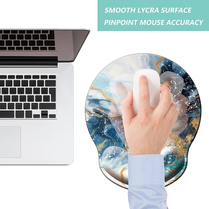 Mouse Pad with Wrist Support, Ergonomic Mouse Pad with Memory Foam Wrist Rest Cushion, Non-Slip Rubber Base Gaming Mice Pad for Home Office Computer Laptop, Green Golden Marble