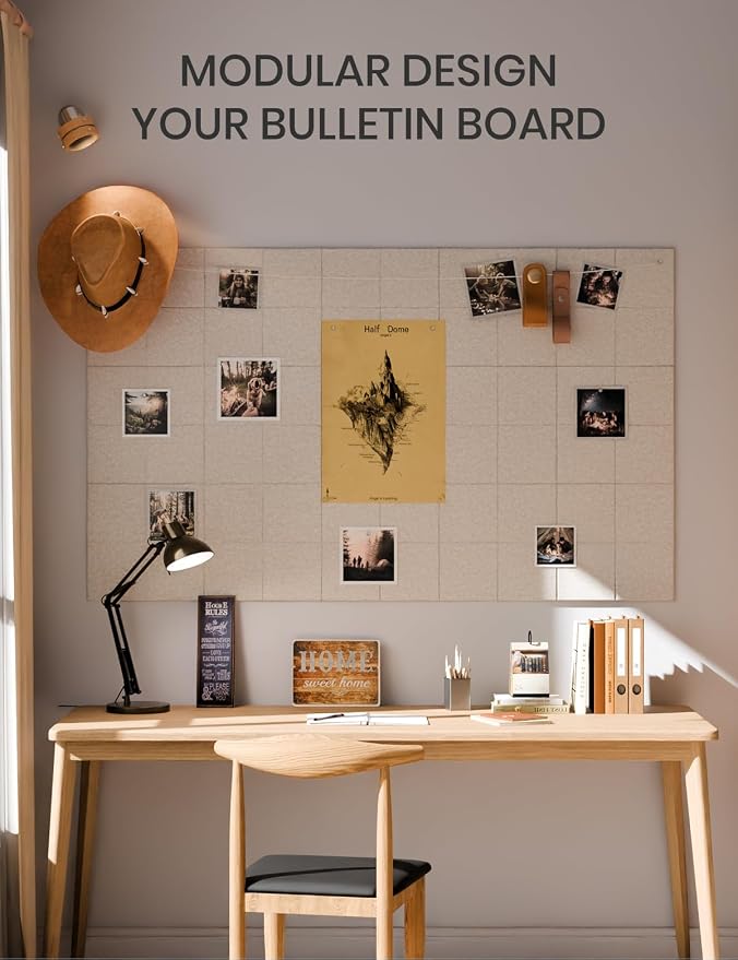 Fluxynara Felt Bulletin Board & Cork Board Alternative, Oatmeal | 36" x 24" Pin board, Removable Adhesive Tabs, Easy Install Without Wall Damage, For Home Office Decor