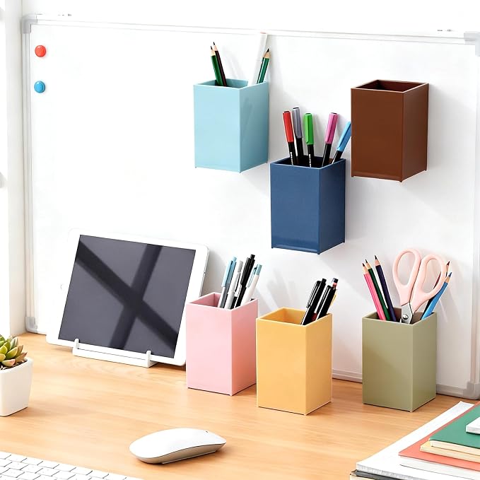 gisgfim 6 Pcs Classroom Magnetic Storage Boxes Magnetic Storage Containers Plastic Dry Erase Marker Holder Plastics Pen Holder for Refrigerator Whiteboard Home Office School Organizer Supply (Boho)