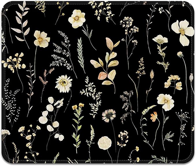 Mouse Pad with Stitched Edges - Dark Floral Mousepad for Women, 9.25 x 7.75 inch Washable Square Desk Pad, Non-Slip Rubber Base, Office Home Laptop Accessories - Midnight Botanical