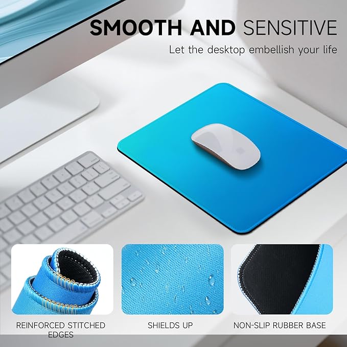 Premium Mouse Pad with Stitched Edges – 10.2 x 8.3 in | Smooth, Washable Mat with Non-Slip Base | Personalized Cute MousePads for Laptop, Computer, Office, Home (Mint Ocean Dip-Dye)