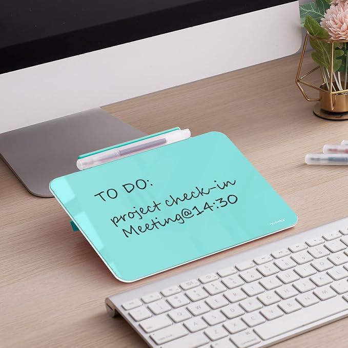 Small Desktop Whiteboard - Glass Dry Erase Board 8 X 6 Inches Tabletop Easel Whiteboard with Stand, Desk Board Buddy for Artist, Teacher and Student