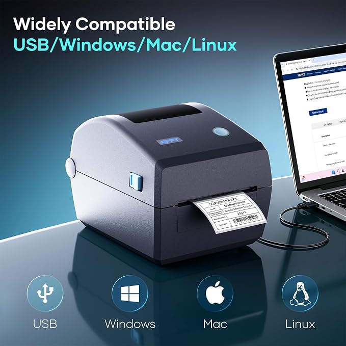 iD880 Direct Thermal Desktop Printer 203 dpi Print Width 4" USB Ethernet,Industrial Printer for Warehouse Shipping Label Barcode Address, Compatible with Amazon, Shopify, USPS & More