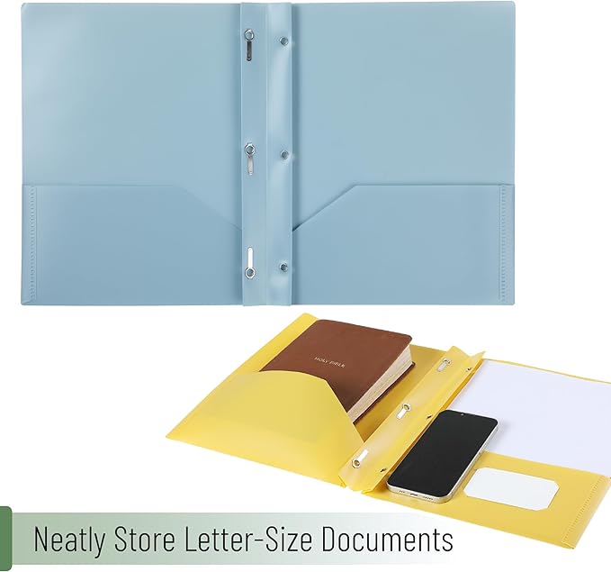 Mr. Pen- Plastic Folders with Pockets and Prongs, 5 Pack, Letter Size, Earthlight Colors, Flexible Plastic Folders with Prongs & Card Slot