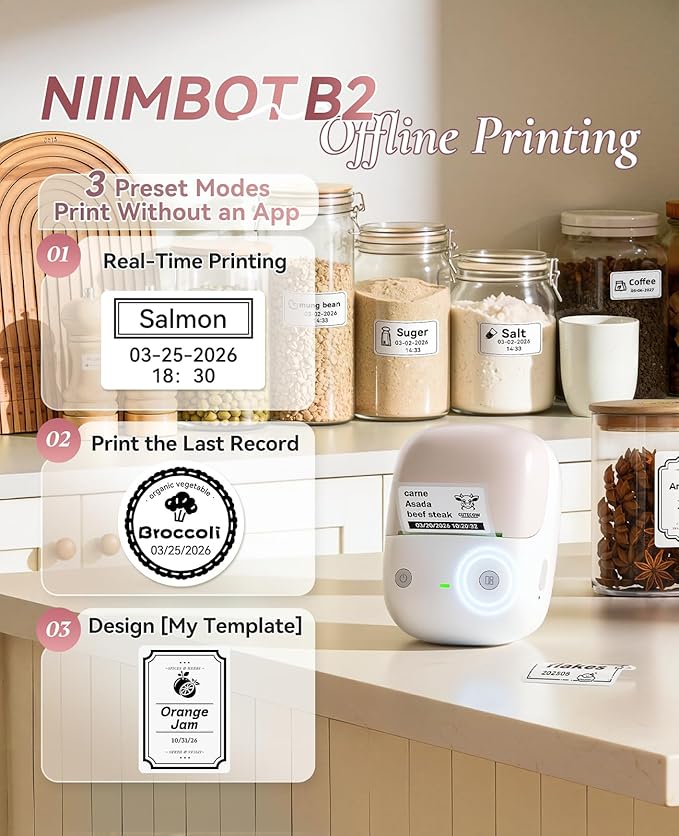 NIIMBOT B2 Label Maker Machine with Tape for Home Office, Pink | Portable Bluetooth 2 Inch Label Printer with Multiple Templates, Thermal Labeler for Kitchen Coffee Shop Bakery Organization