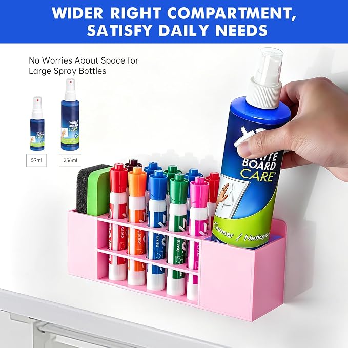 Wall Mounted Magnetic Dry Erase Marker Holder for White Board | Acylic Strong Magnet Pen Holder for Fridge&Refrigerator, Pencil Holder for Classroom, Office, Locker Organizer-Pink