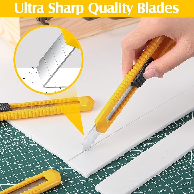 Box Cutter Retractable Utility Knife 18mm Wide Blade Razor Knife Plastic Cardboard Cutter for Office Art, Craft and Home Use (200 Pcs)