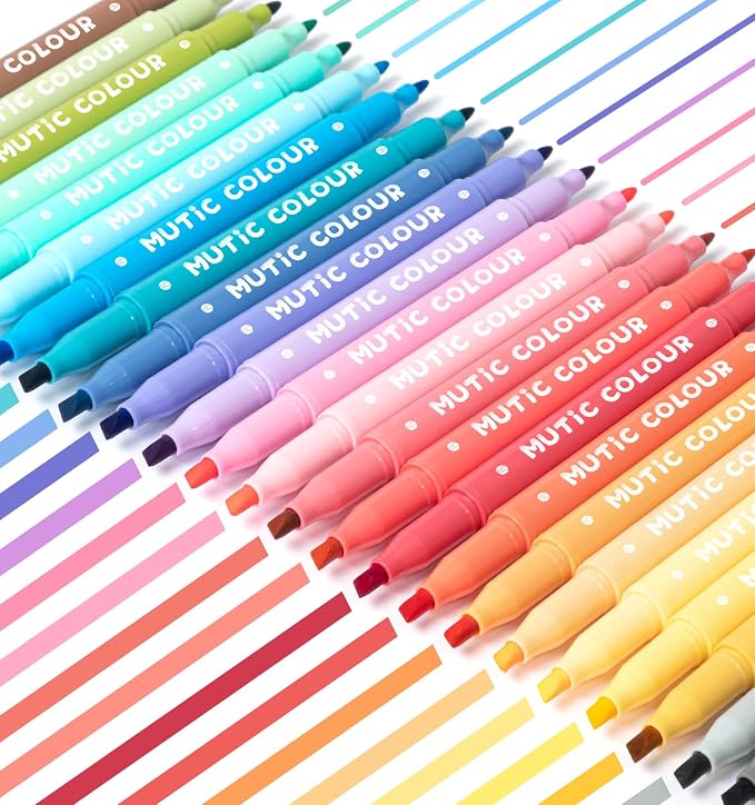 24 Pcs Highlighters Assorted Colors, Pastel Dual Tip Highlighters | Aesthetic Highlighter, Quick-Drying Ink, Chisel & Fine Tips for Journaling, Note Taking, School and Office Supplies