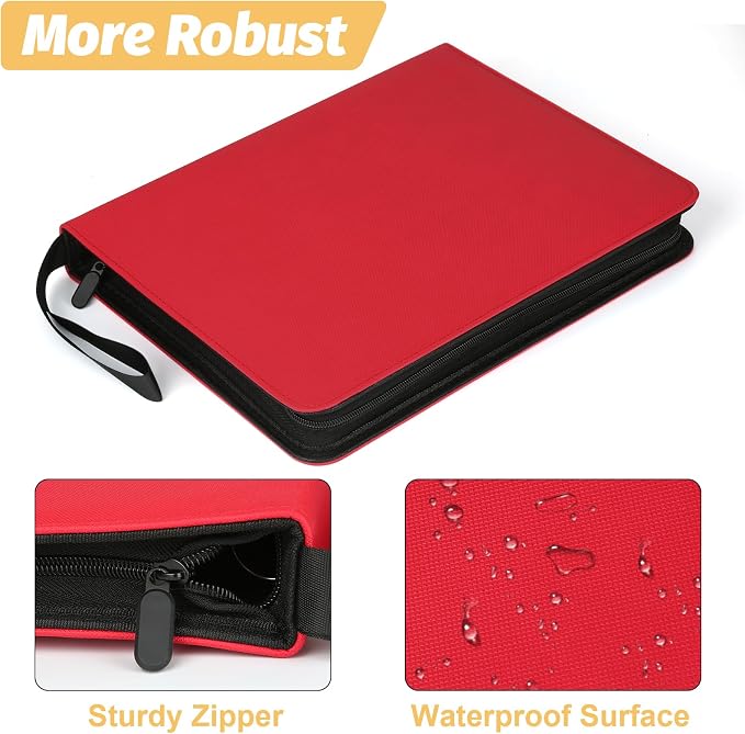 GERMUN 3 Ring 9 Pocket Zipper Card Binder, 720 Double Sided Standard PU Trading Card Album Folder for TCG & Sports Cards, Not Fit Top Loaders (RED)