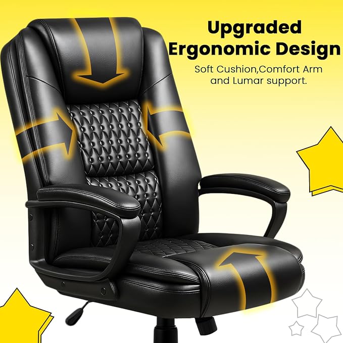 Ergonomic Leather Office Dsek Chair,Executive with Lumbar Support | Big and Tall Design,275LBS Capacity,Executive with Padded Armrests,Computer Desk Use,2026 Upgraded Model