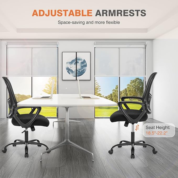 Sweetcrispy Home Office Chair, Mesh Office Chair, Lumbar Support | Adjustable Height, 360° Swivel Wheels, Mid-Back, Comfy Arms for Small Space, Bedroom, Study, Managerial Executive