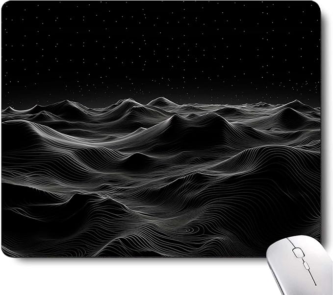 Black 3D Topographic Contour Unique Design Mouse Pad,Gaming Mouse Pads for Desk, Keyboard Mouse Mat Mousepad with Non-Slip Base for Home Office Work Laptop Wireless Mouse Computer Desk Accessories