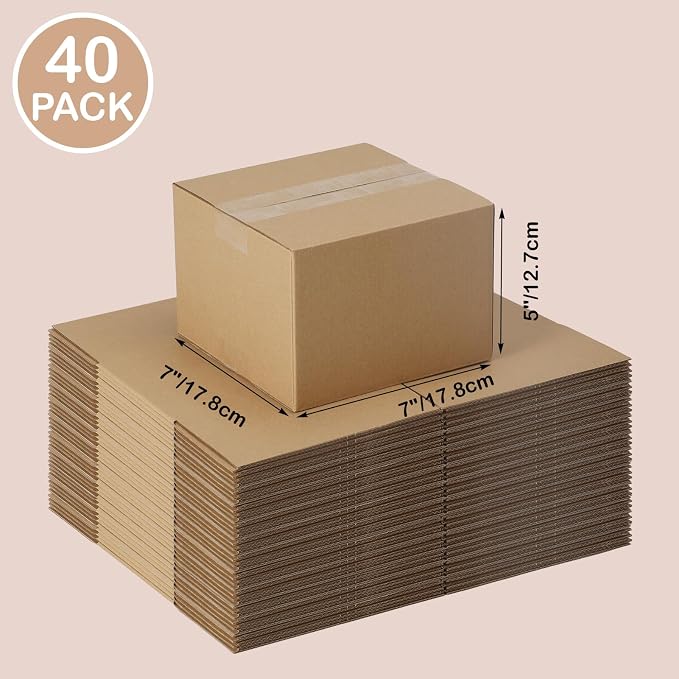 EdenseeLake 40 Pack 7x7x5 inches Shipping Boxes Small Cardboard Boxes for Packing, Moving, Mailing, Brown