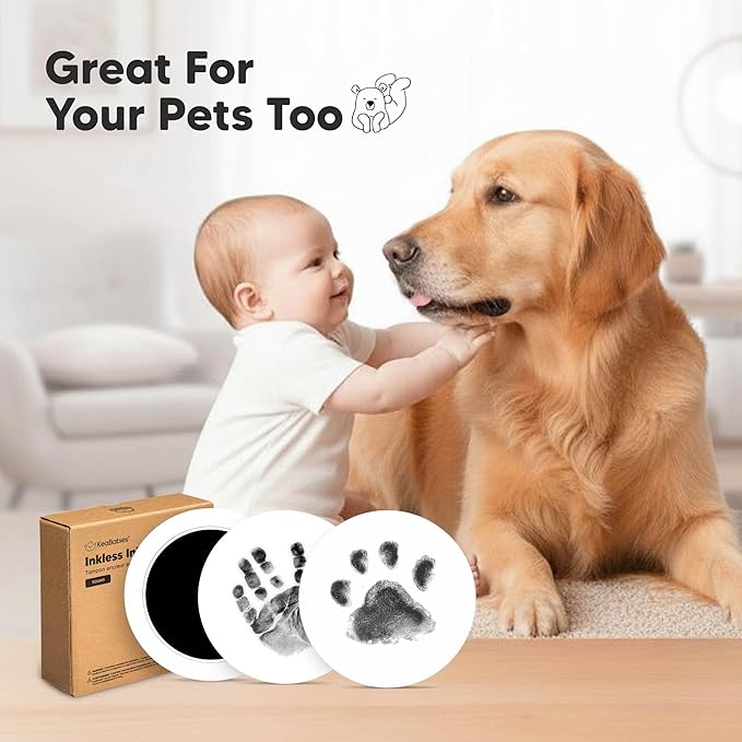 2-Pack Round Inkless Baby Hand and Footprint Kit - Mess Free Ink Pad for Newborn Keepsake, Dog Nose & Paw Print Kit, Clean Touch Ink Pad for Baby Hand & Footprints, Ideal New Mom Gifts (Jet Black)
