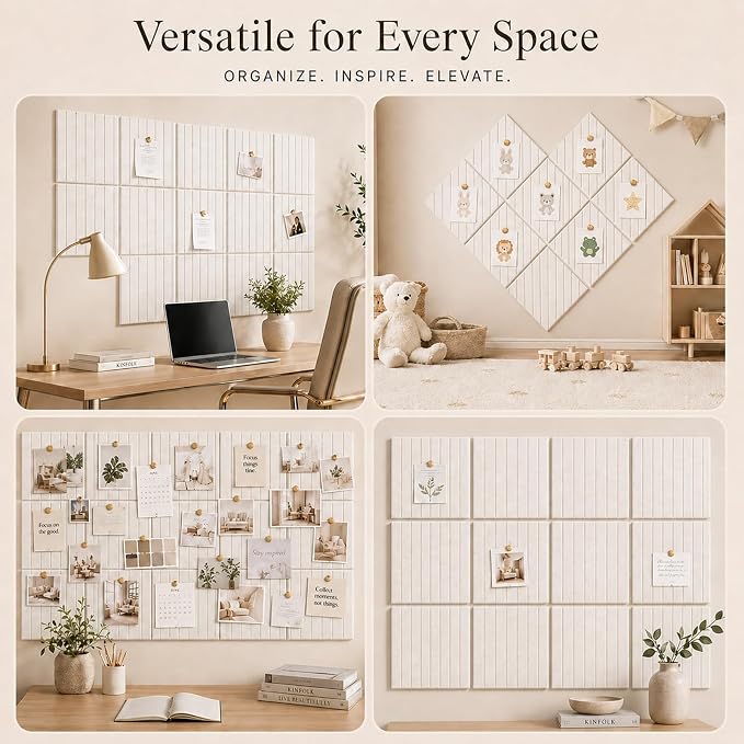 Stripe Felt Bulletin Board Tiles, Cork Board Alternative 48 x 36 in | 0.35 in modular felt wall tiles for notes, photos, schedules, reminders in offices, classrooms, home and office workspaces