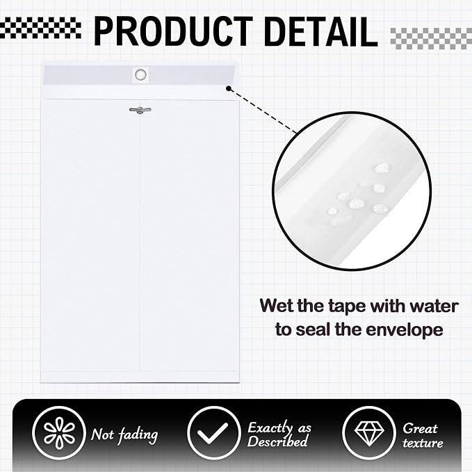 Geyee 50 Pcs 12 x 16 Inch Clasp Envelopes Letter Size Mailing Envelopes with Clasp Closure for Filing Storing Documents Office Home Business School (White)