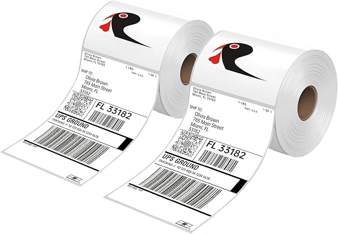 1000 4x6 Thermal Labels 500/Roll, HUOJI 4x6 Thermal Shipping Labels Roll Compatible with Rollo, Zebra, MUNBYN, Jadens, Nelko, Commercial Grade