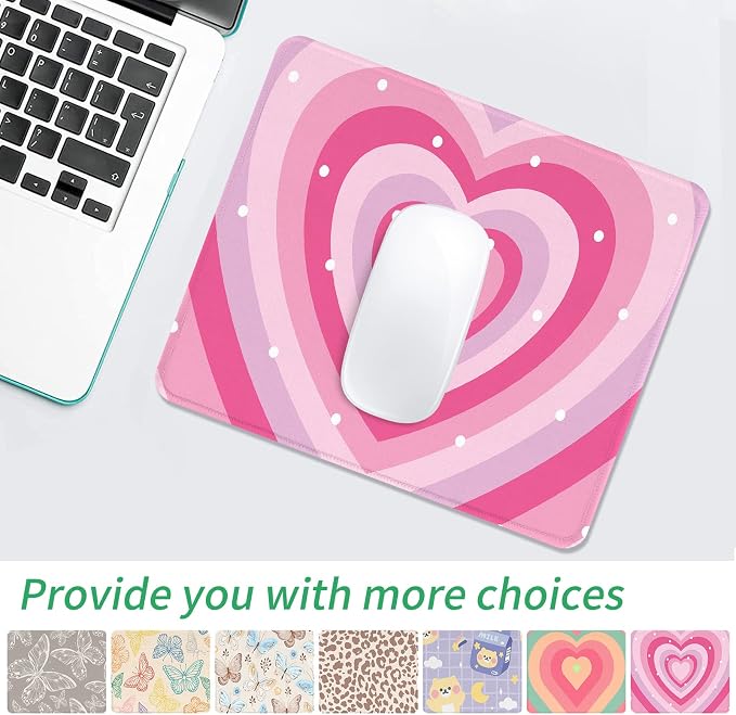 Seorsok Pink Heart Mouse Pad,Mouse Mat Square Waterproof Mouse Pad Non-Slip Rubber Base Mouse Pads for Office Laptop,9.5"x7.8"x0.12" Inch