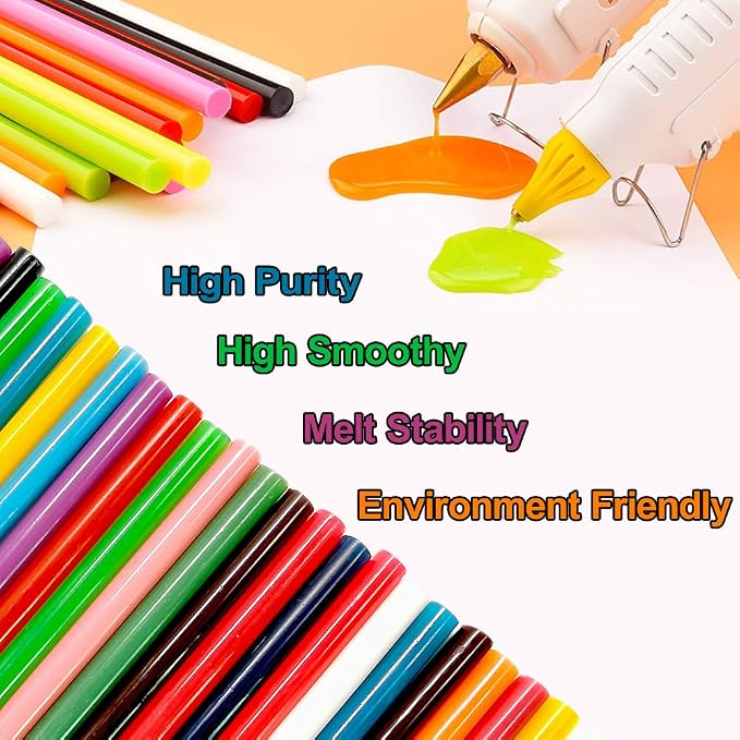 Ewparts 15-Color Mini Hot Melt Glue Sticks, 75 Pack, 7mm x 100mm | strong adhesion, quick-drying, ideal for DIY crafts, home repair, school projects, opaque colors, for wood, fabric, plastic