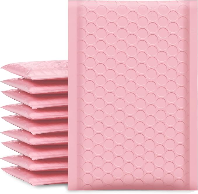 UCGOU Bubble Mailers 4x8" Light Pink 50 Pack Usable Size 4x7" Shipping Bags | Opaque Self Seal Adhesive Waterproof Boutique Padded Envelopes for Jewelry Makeup Small Bubble Mailers for Trading Cards #000