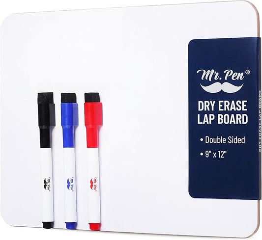 Mr. Pen- Small Dry Erase Lapboard, 9x12 Inches, 3 Markers, Double Sided Mini Dry Erase Board for Kids, Small Whiteboard Portable for Kids, Students and Classroom Use