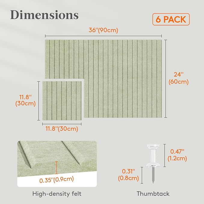 Lifewit Large Felt Bulletin Board with Self-Adhesive 36" x 24"- 6 Pack | Cork Board for Walls Alternative, Pin Board with 30 Pushpins, Message Boards for Classroom Home Office Decor, Sage