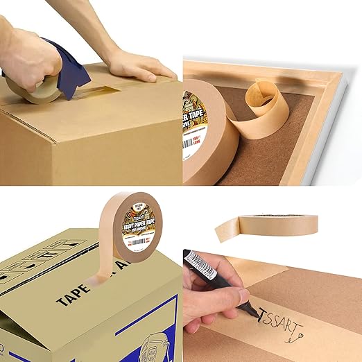 Kraft Paper Tape K49 - Self Adhesive Brown Frame Backing Tape Packing Tape with Oxidation Resistance for Picture Framing, Masking, Sealing and Packaging Use - 1/2inch Wide 180FT Long