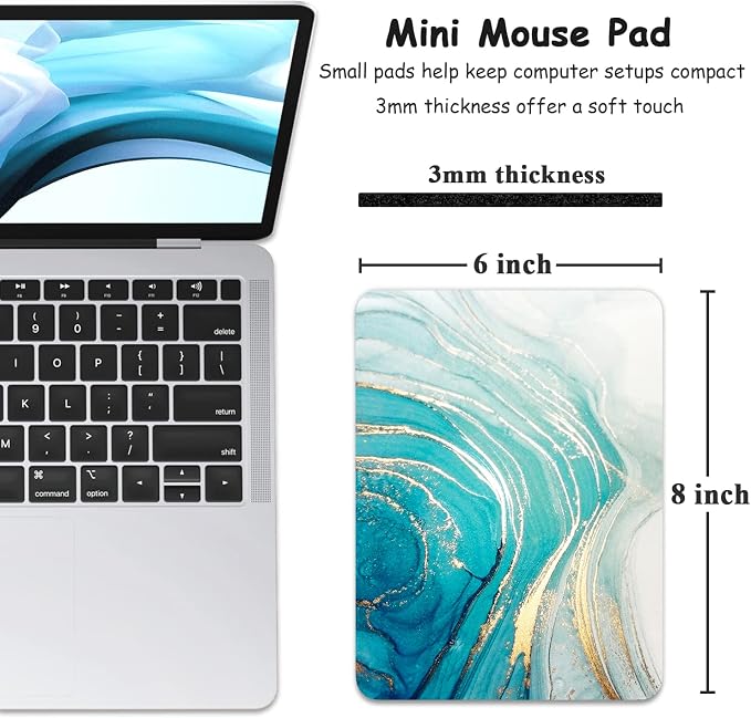 Dapesuom Small Mouse Pad, 6 x 8 Inch Thick Rubber Premium-Textured Non-Slip Portable & Washable Mini Mouse Mat for Women Wireless Laptops Keyboard Tray Gaming Work Computer Travel, Gold Line Marble